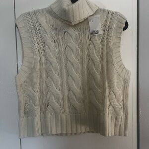 H&M Sleeveless Cable Knit Turtleneck Sweater Vest - Cream